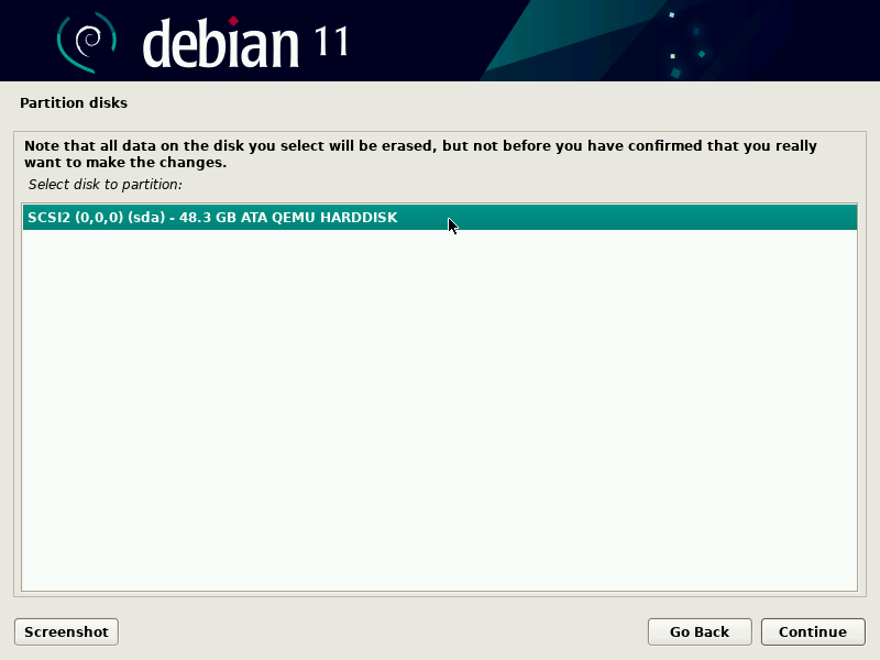 Disk to use for guided partitioning